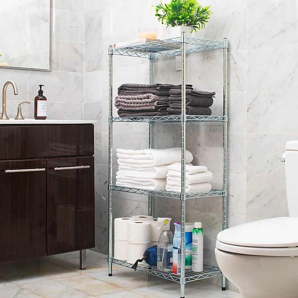 Mind Reader Metal Adjustable Storage Shelves, 4-Tier, 48"H x 11-3/4"W x 23-1/2"L, Silver