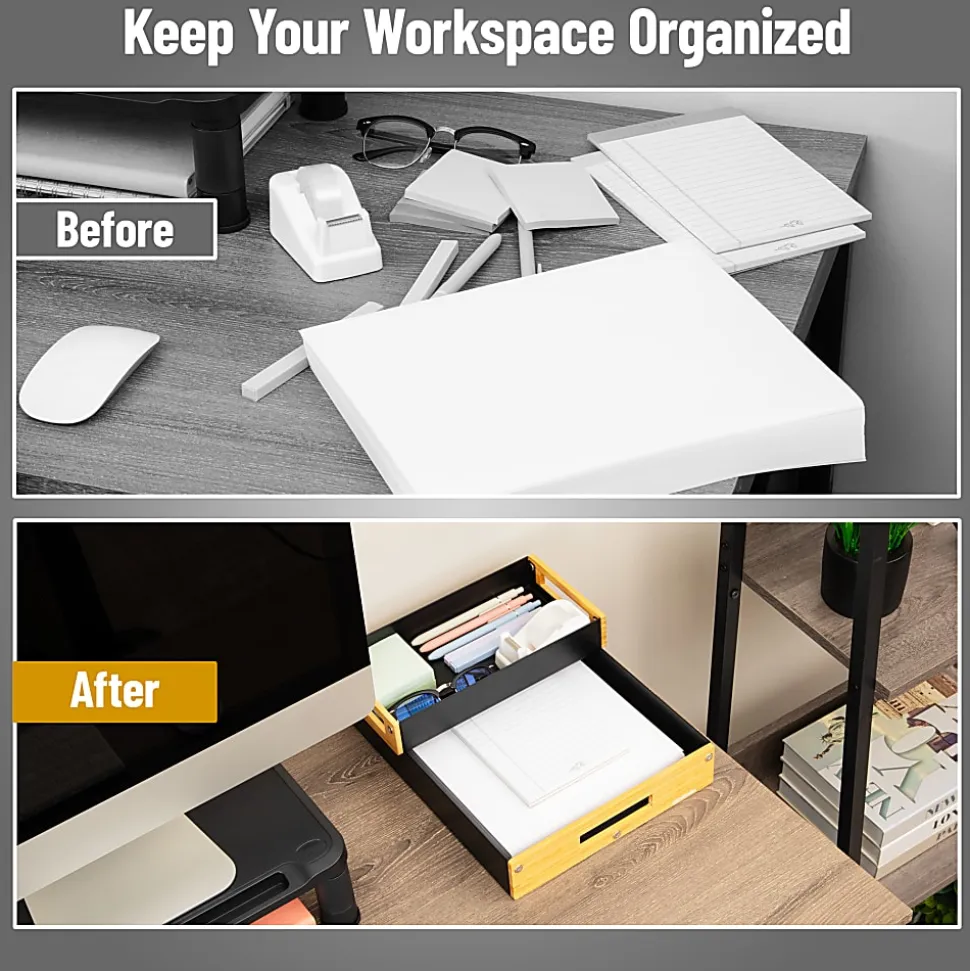 Mind Reader Metal And Wood Tiered Desktop Organizer Trays, 2-7/8”H x 13-3/4”W x 9-3/4”D, Black, Total Qty 2