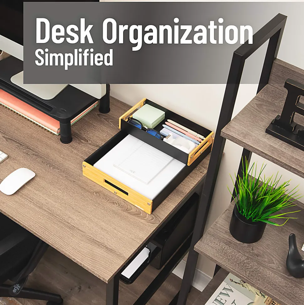 Mind Reader Metal And Wood Tiered Desktop Organizer Trays, 2-7/8”H x 13-3/4”W x 9-3/4”D, Black, Total Qty 2