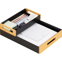 Mind Reader Metal And Wood Tiered Desktop Organizer Trays, 2-7/8”H x 13-3/4”W x 9-3/4”D, Black, Total Qty 2