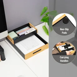 Mind Reader Metal And Wood Tiered Desktop Organizer Trays, 2-7/8”H x 13-3/4”W x 9-3/4”D, Black, Total Qty 2