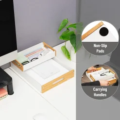 Mind Reader Metal And Wood Tiered Desktop Organizer Trays, 2-7/8”H x 13-3/4”W x 9-3/4”D, White, Total Qty 2