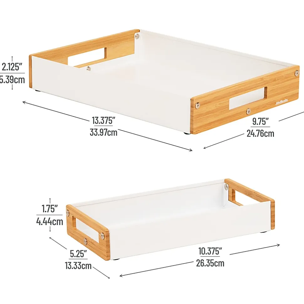 Mind Reader Metal And Wood Tiered Desktop Organizer Trays, 2-7/8”H x 13-3/4”W x 9-3/4”D, White, Total Qty 2