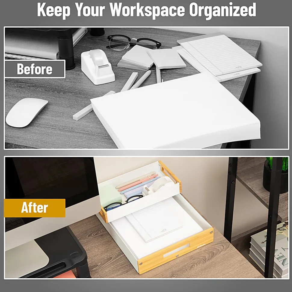 Mind Reader Metal And Wood Tiered Desktop Organizer Trays, 2-7/8”H x 13-3/4”W x 9-3/4”D, White, Total Qty 2