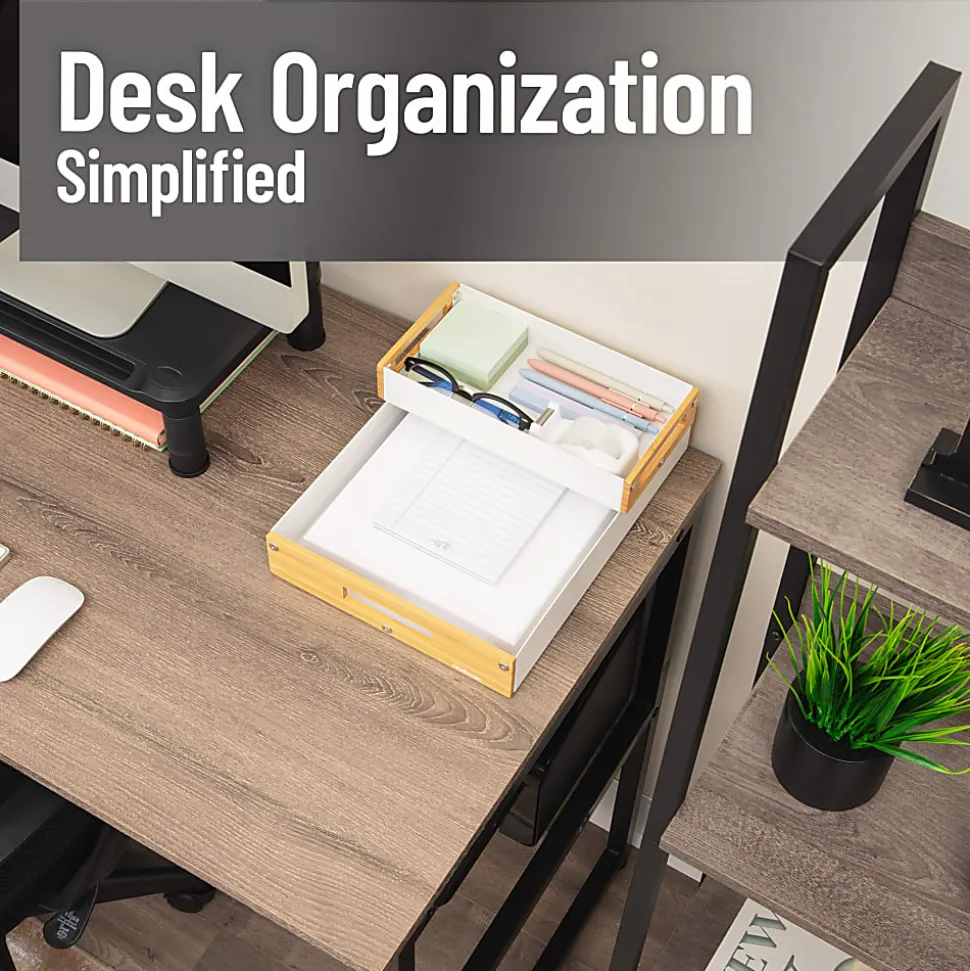 Mind Reader Metal And Wood Tiered Desktop Organizer Trays, 2-7/8”H x 13-3/4”W x 9-3/4”D, White, Total Qty 2