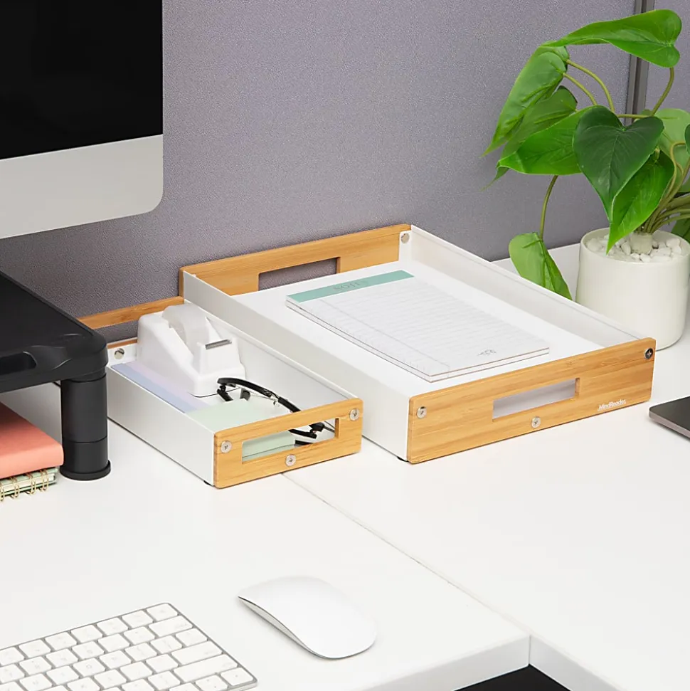 Mind Reader Metal And Wood Tiered Desktop Organizer Trays, 2-7/8”H x 13-3/4”W x 9-3/4”D, White, Total Qty 2