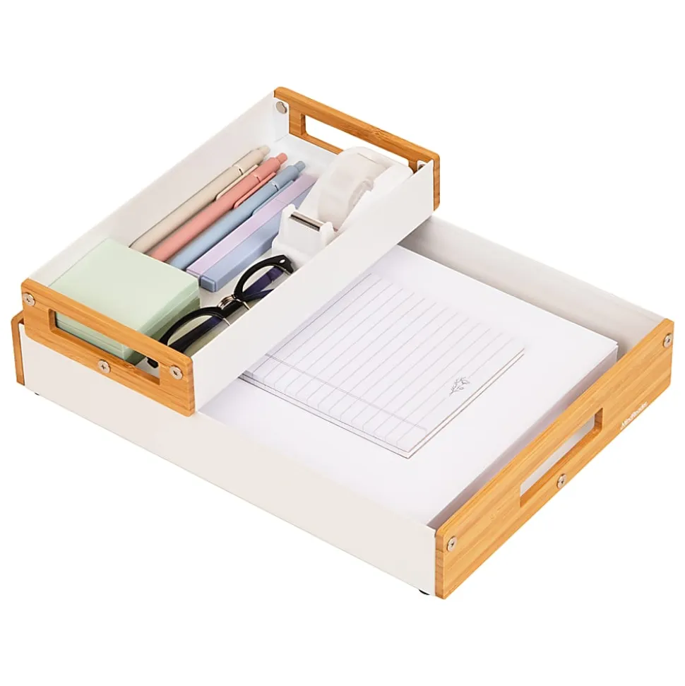 Mind Reader Metal And Wood Tiered Desktop Organizer Trays, 2-7/8”H x 13-3/4”W x 9-3/4”D, White, Total Qty 2