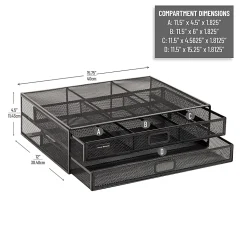 Mind Reader Metal Monitor Stand Ventilated Laptop Riser Storage Drawer, 4-1/2”H x 12”W x 15-3/4”D, Black