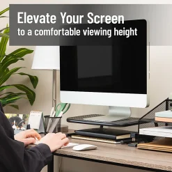 Mind Reader Metal Monitor Stand Ventilated Laptop Riser Desktop Organizer, 4-1/4"H x 11-1/4"W x 14-1/2"D, Black