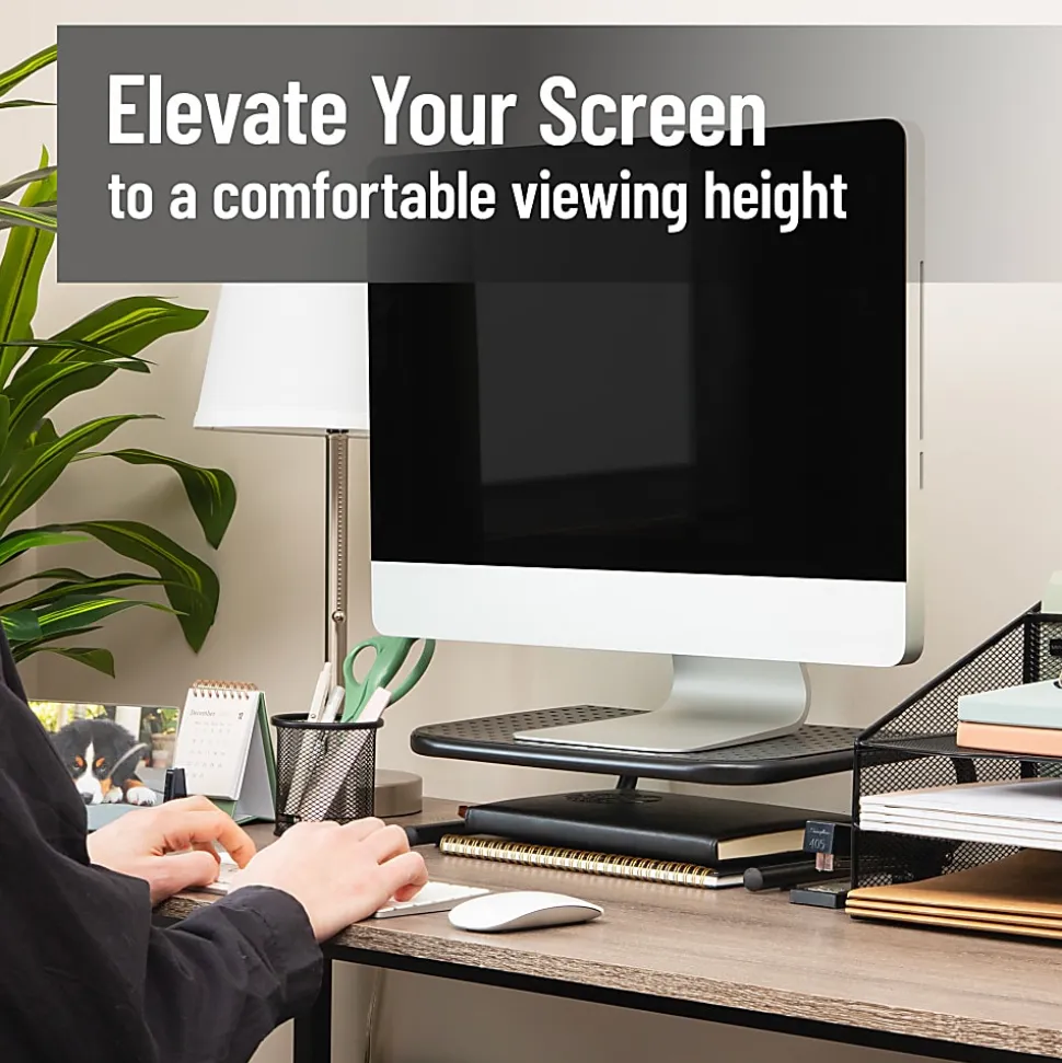 Mind Reader Metal Monitor Stand Ventilated Laptop Riser Desktop Organizer, 4-1/4"H x 11-1/4"W x 14-1/2"D, Black