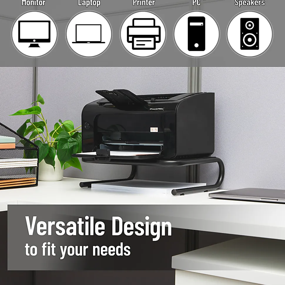 Mind Reader Metal Monitor Stand Ventilated Laptop Riser Desktop Organizer, 4-1/4"H x 11-1/4"W x 14-1/2"D, Black