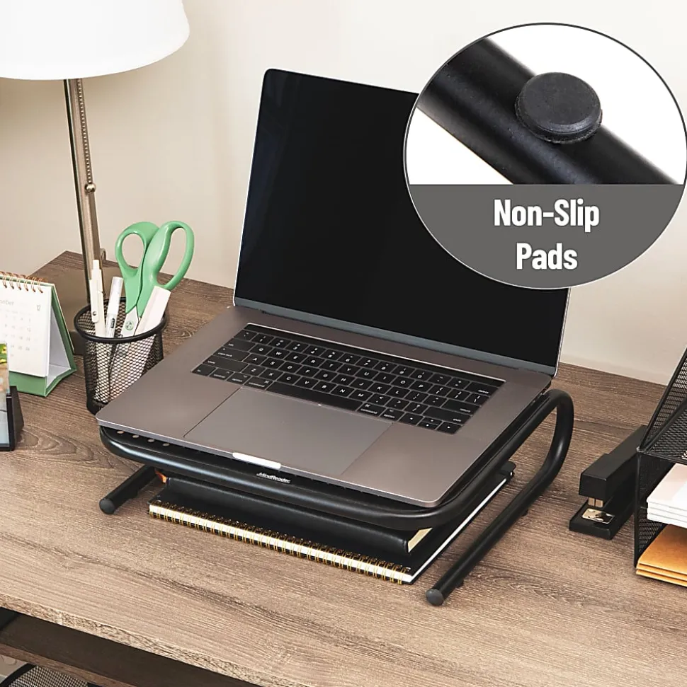 Mind Reader Metal Monitor Stand Ventilated Laptop Riser Desktop Organizer, 4-1/4"H x 11-1/4"W x 14-1/2"D, Black