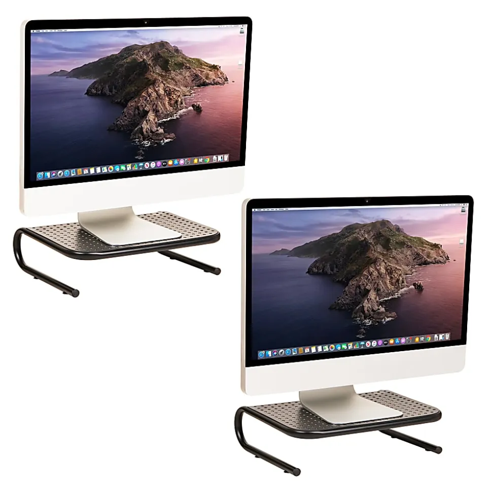 Mind Reader Metal Monitor Stand Ventilated Laptop Riser Desktop Organizer, 4-1/4"H x 11-1/4"W x 14-1/2"D, Black, Set of 2