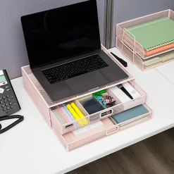 Mind Reader Metal Monitor Stand, 4-1/2”H x 12”W x 15-3/4”D, Pink