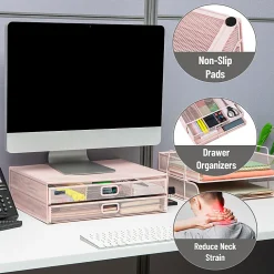 Mind Reader Metal Monitor Stand, 4-1/2”H x 12”W x 15-3/4”D, Pink