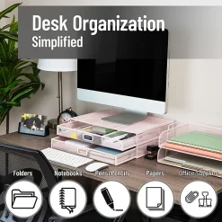 Mind Reader Metal Monitor Stand, 4-1/2”H x 12”W x 15-3/4”D, Pink