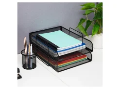 Mind Reader Metal Stackable Paper Tray Desktop Organizer, 11-1/4”H x 13-1/2”W x 10-1/2”D, Black