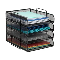 Mind Reader Metal Stackable Paper Tray Desktop Organizer, 11-1/4”H x 13-1/2”W x 10-1/2”D, Black