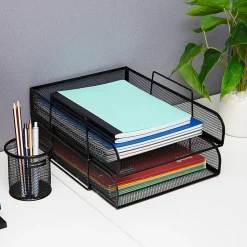 Mind Reader Metal Stackable Paper Tray Desktop Organizer, 11-1/4”H x 13-1/2”W x 10-1/2”D, Black