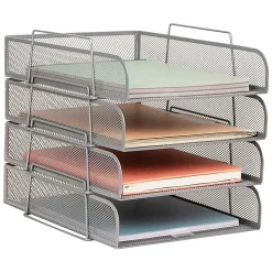 Mind Reader Metal Stackable Paper Tray Desktop Organizer, 11-1/4”H x 13-1/2”W x 10-1/2”D, Silver
