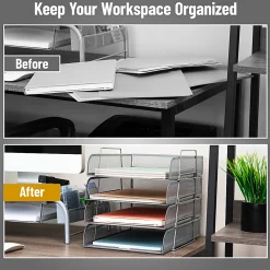 Mind Reader Metal Stackable Paper Tray Desktop Organizer, 11-1/4”H x 13-1/2”W x 10-1/2”D, Silver