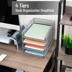 Mind Reader Metal Stackable Paper Tray Desktop Organizer, 11-1/4”H x 13-1/2”W x 10-1/2”D, Silver