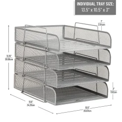 Mind Reader Metal Stackable Paper Tray Desktop Organizer, 11-1/4”H x 13-1/2”W x 10-1/2”D, Silver
