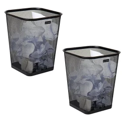 Mind Reader Metal Trash Can Square Waste Paper Basket, 12 1/4"H x 9 3/4"W x 9 3/4"D, Black, Set of 2