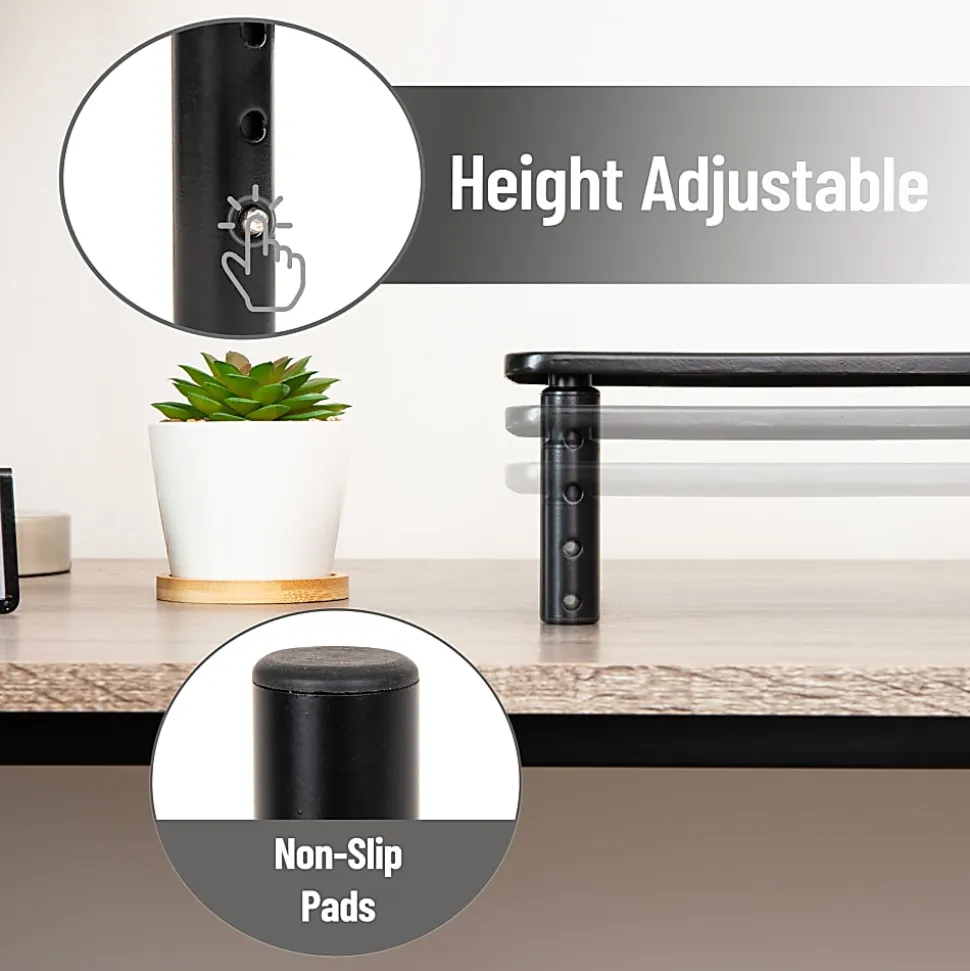 Mind Reader Metal Ventilated Monitor Stand with Adjustable Height, 5-1/2"H x 9-1/4"W x 14-1/2"D, Black
