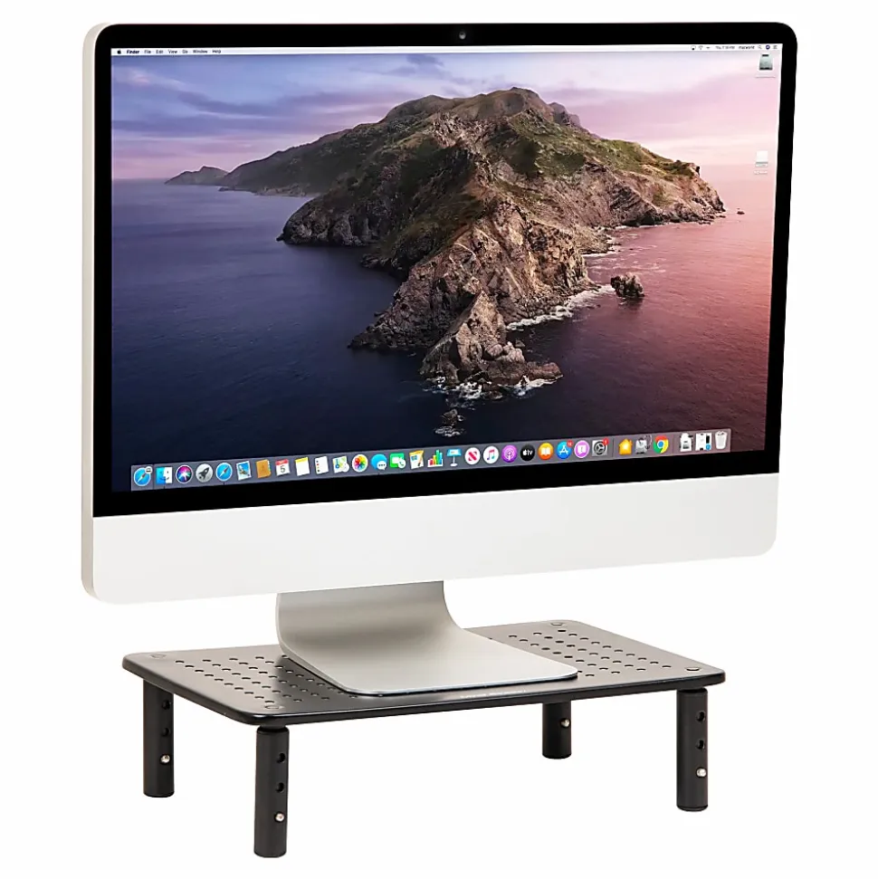 Mind Reader Metal Ventilated Monitor Stand with Adjustable Height, 5-1/2"H x 9-1/4"W x 14-1/2"D, Black