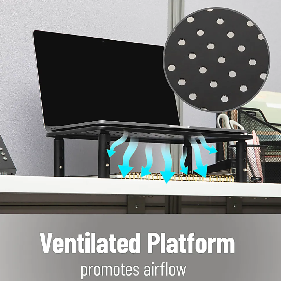 Mind Reader Metal Ventilated Monitor Stand with Adjustable Height, 5-1/2"H x 9-1/4"W x 14-1/2"D, Black