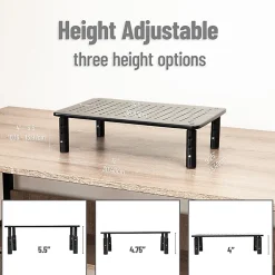 Mind Reader Metal Ventilated Monitor Stand with Adjustable Height, 5-1/2"H x 9-1/4"W x 14-1/2"D, Black, Set of 2