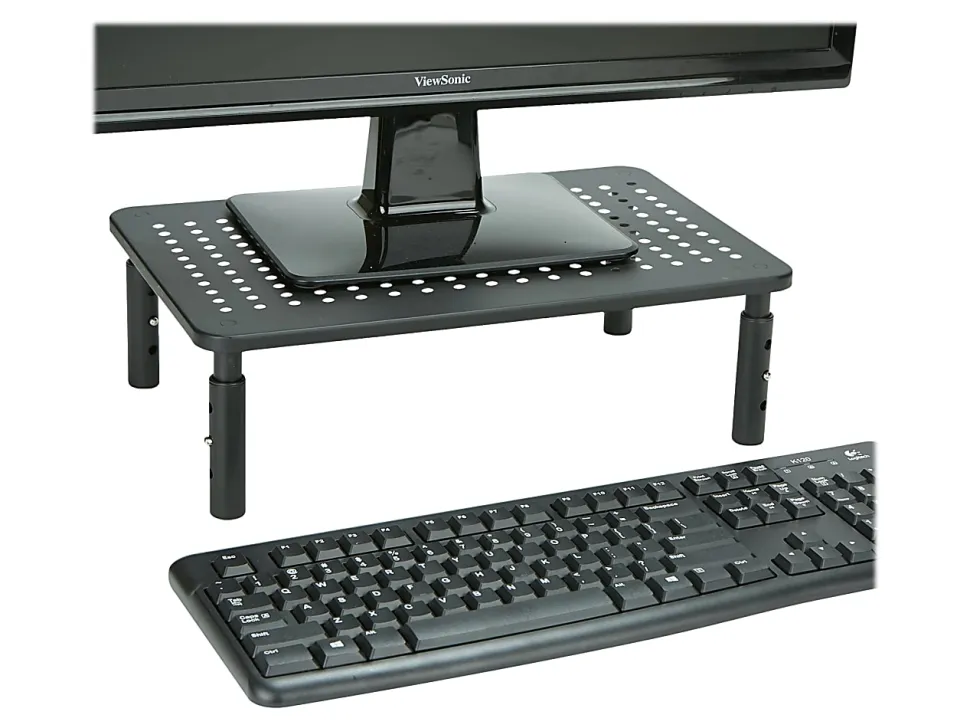 Mind Reader Metal Ventilated Monitor Stand with Adjustable Height, 5-1/2"H x 9-1/4"W x 14-1/2"D, Black, Set of 2