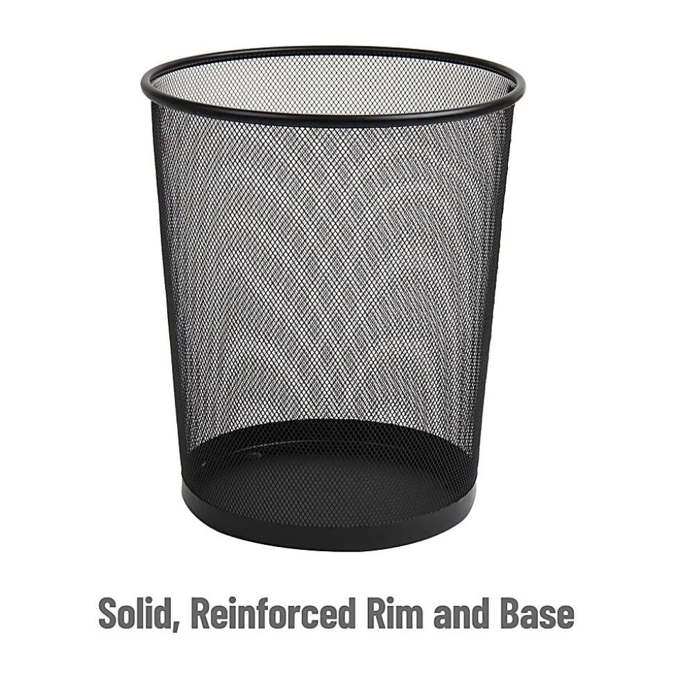 Mind Reader Metal Waste Paper Baskets 4.5-Gallon,13-3/4"H x 11-1/2"W x 11-1/2"L, Black, Set Of 3 Baskets