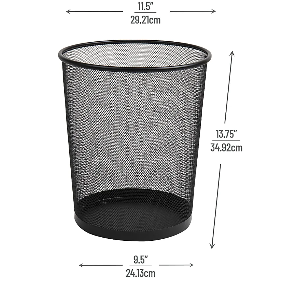 Mind Reader Metal Waste Paper Baskets 4.5-Gallon,13-3/4"H x 11-1/2"W x 11-1/2"L, Black, Set Of 3 Baskets