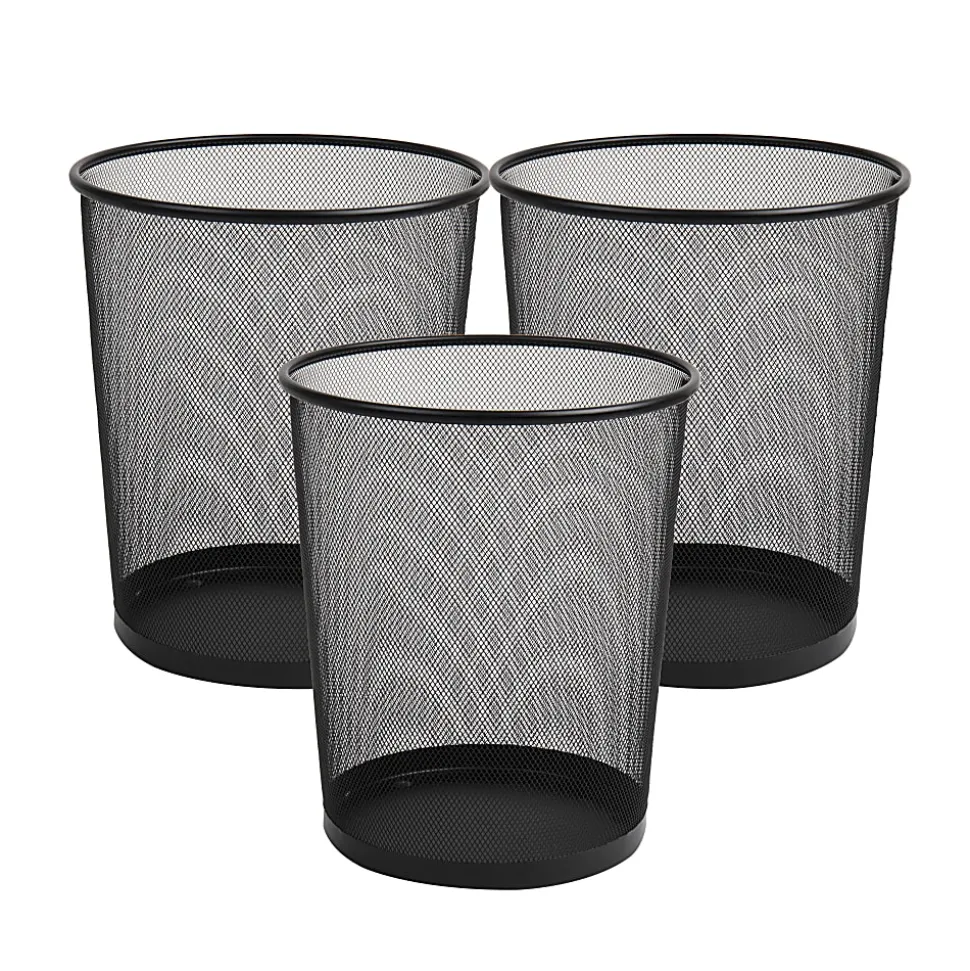 Mind Reader Metal Waste Paper Baskets 4.5-Gallon,13-3/4"H x 11-1/2"W x 11-1/2"L, Black, Set Of 3 Baskets