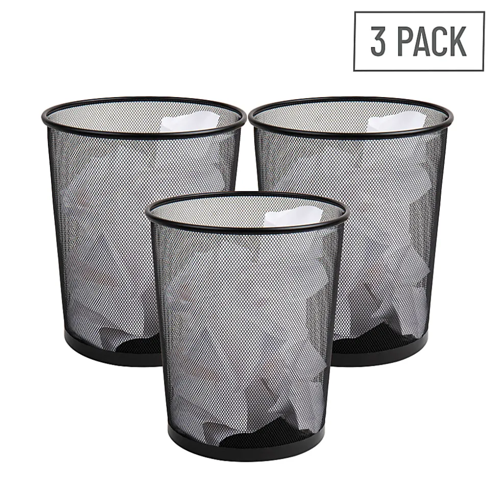 Mind Reader Metal Waste Paper Baskets 4.5-Gallon,13-3/4"H x 11-1/2"W x 11-1/2"L, Black, Set Of 3 Baskets