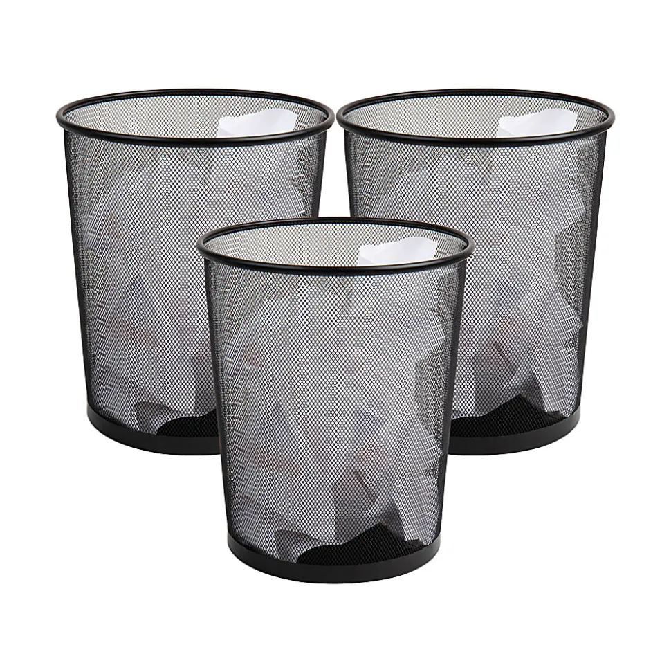 Mind Reader Metal Waste Paper Baskets 4.5-Gallon,13-3/4"H x 11-1/2"W x 11-1/2"L, Black, Set Of 3 Baskets
