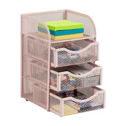 Mind Reader Mini Desk Supplies Office Supplies Organizer, 8"H x 5"W x 4-3/4"D, Pink