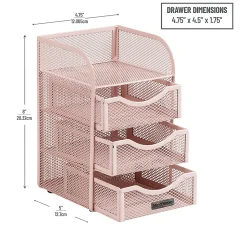 Mind Reader Mini Desk Supplies Office Supplies Organizer, 8"H x 5"W x 4-3/4"D, Pink