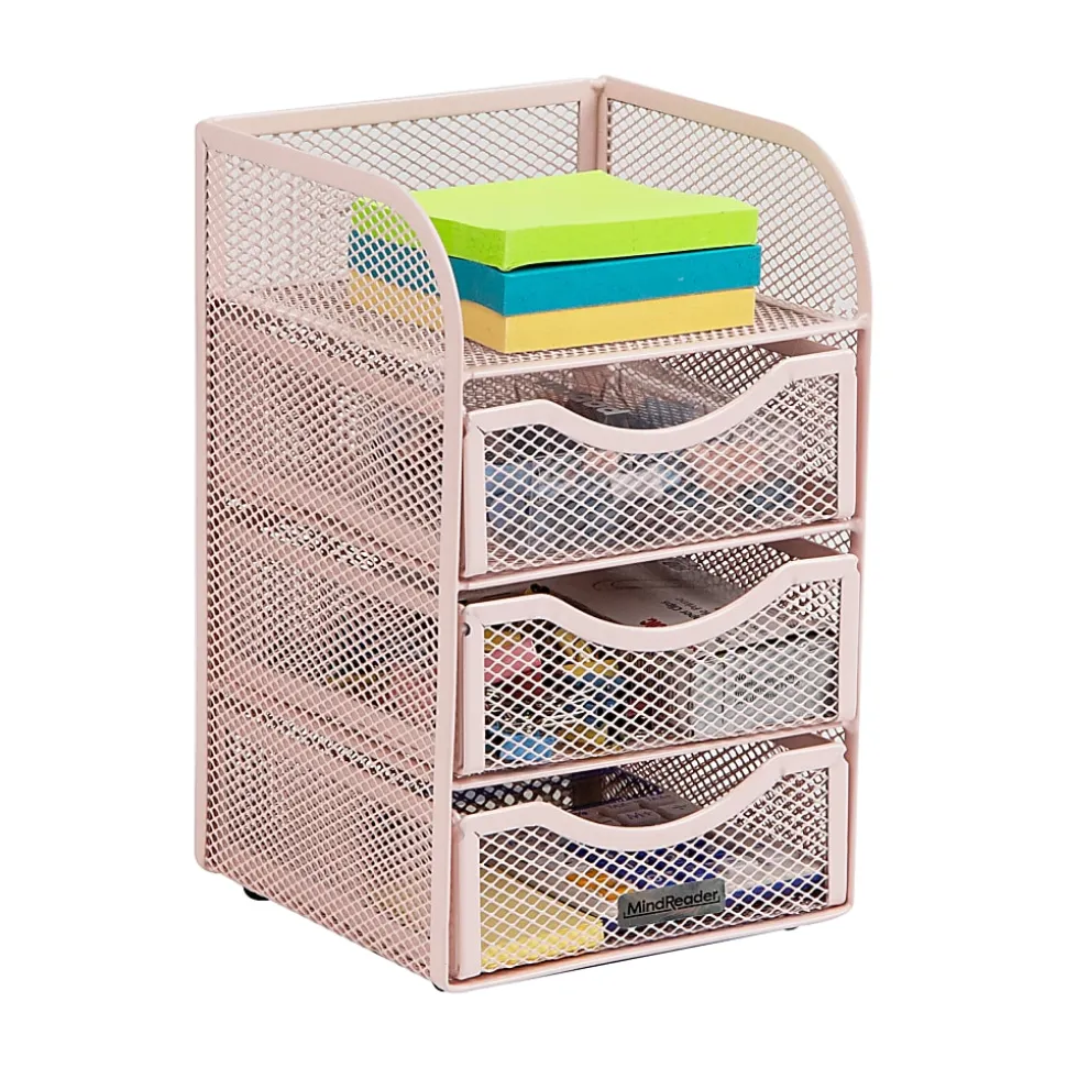 Mind Reader Mini Desk Supplies Office Supplies Organizer, 8"H x 5"W x 4-3/4"D, Pink