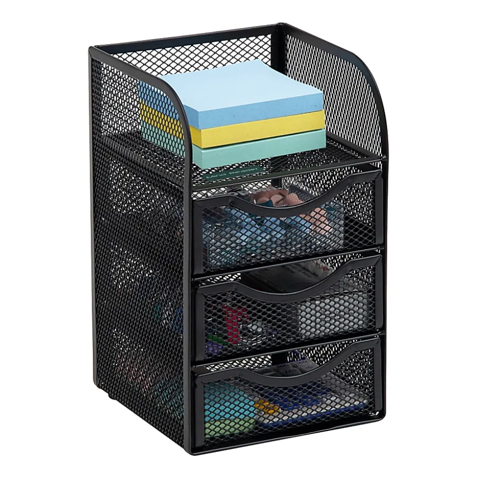 Mind Reader Mini Desk Supplies Office Supplies Organizer, 8"H x 5"W x 4-3/4"L, Black