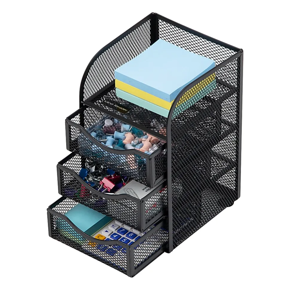 Mind Reader Mini Desk Supplies Office Supplies Organizer, 8"H x 5"W x 4-3/4"L, Black
