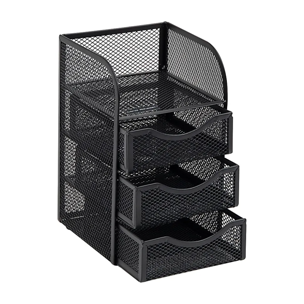 Mind Reader Mini Desk Supplies Office Supplies Organizer, 8"H x 5"W x 4-3/4"L, Black