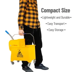 Mind Reader Mobile Heavy-Duty Mop Bucket With Upward Press Wringer, 5.5 Gallon, 24-1/2