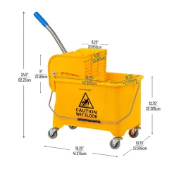 Mind Reader Mobile Heavy-Duty Mop Bucket With Upward Press Wringer, 5.5 Gallon, 24-1/2