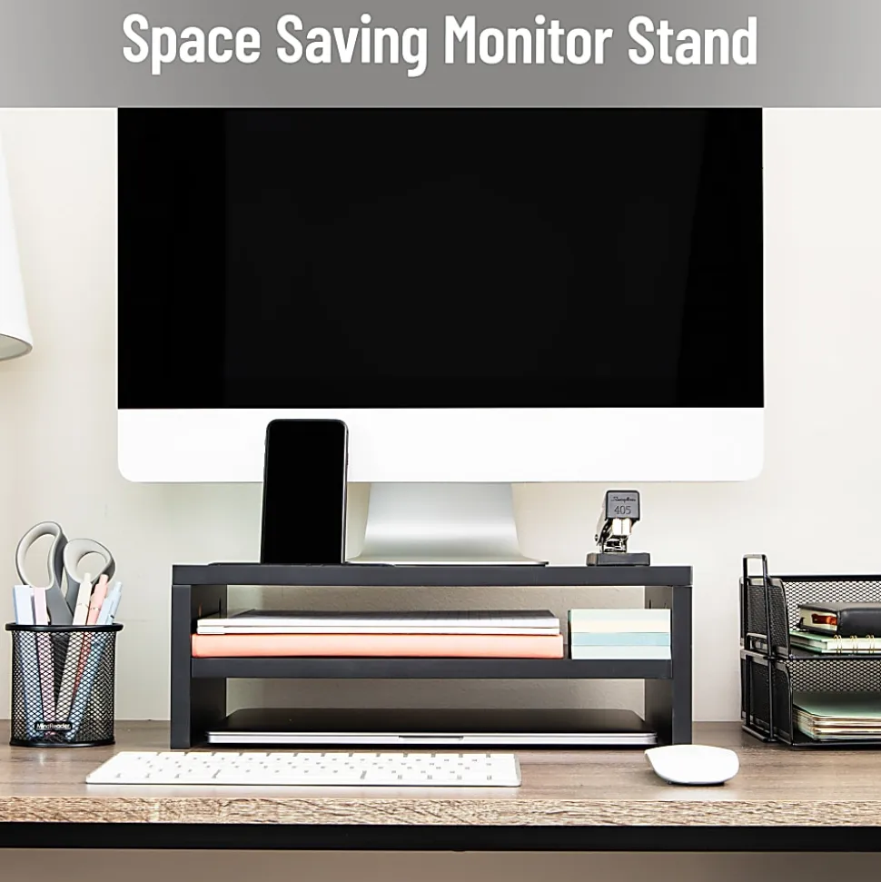 Mind Reader Monitor Stand With Phone Slot And Storage Shelf, 5-1/2"H x 9"W x 15-3/4"D, Black