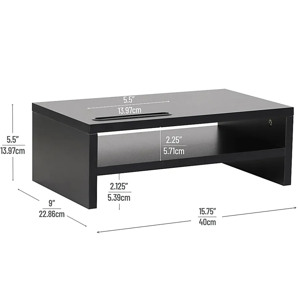 Mind Reader Monitor Stand With Phone Slot And Storage Shelf, 5-1/2"H x 9"W x 15-3/4"D, Black