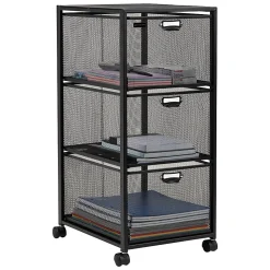Mind Reader Multipurpose Cart with Drawers, Metal Mesh, Black, 25"H x 14"W x 11"L