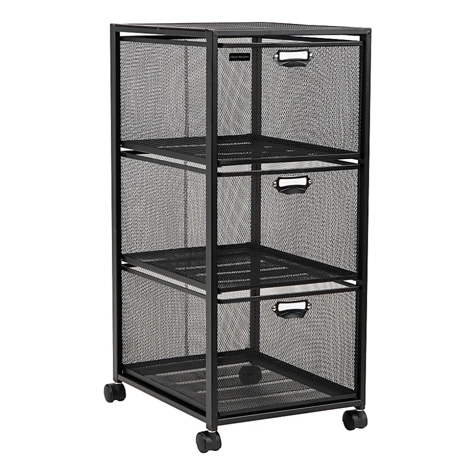 Mind Reader Multipurpose Cart with Drawers, Metal Mesh, Black, 25"H x 14"W x 11"L